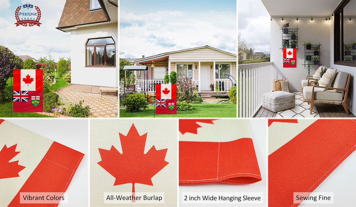 PTEROSAUR Canada and Ontario Garden Flag, 12x18 inch