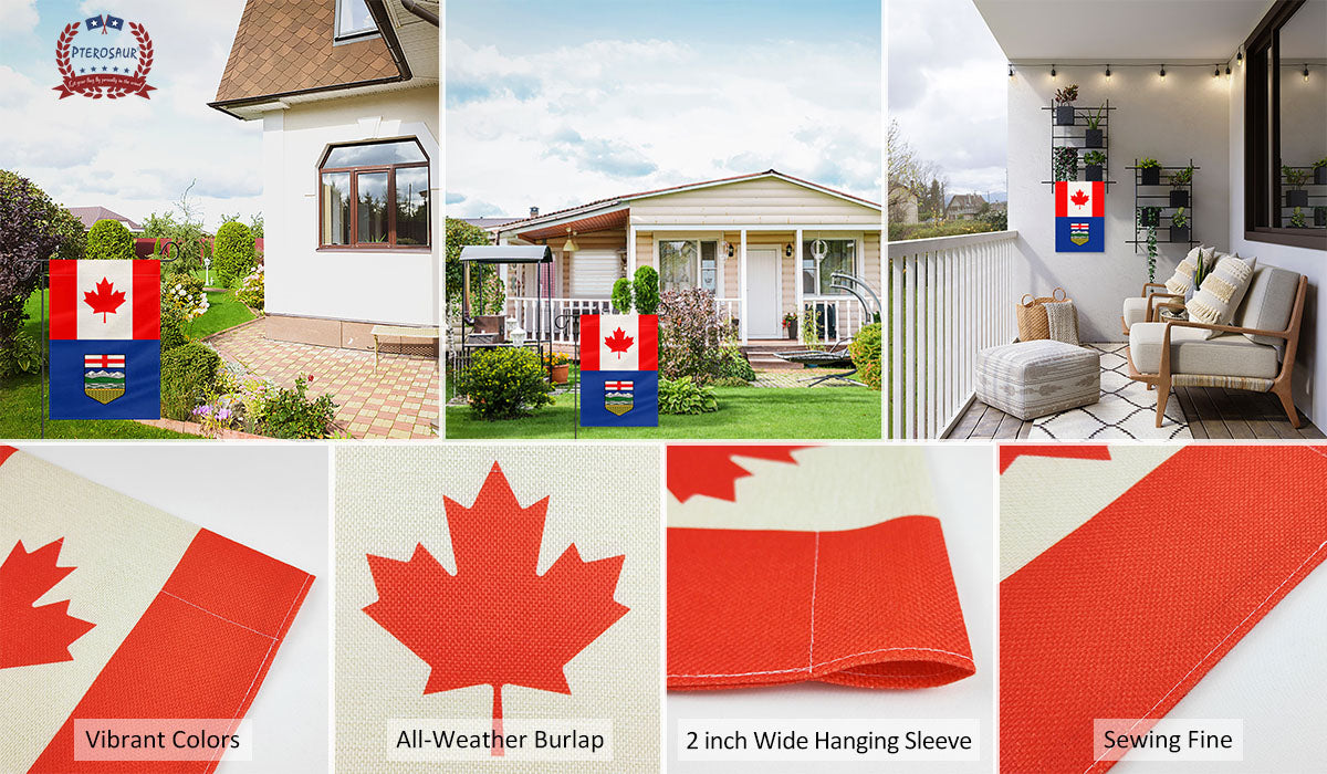 PTEROSAUR Canada and Alberta Province Garden 12x18 Inch Flag