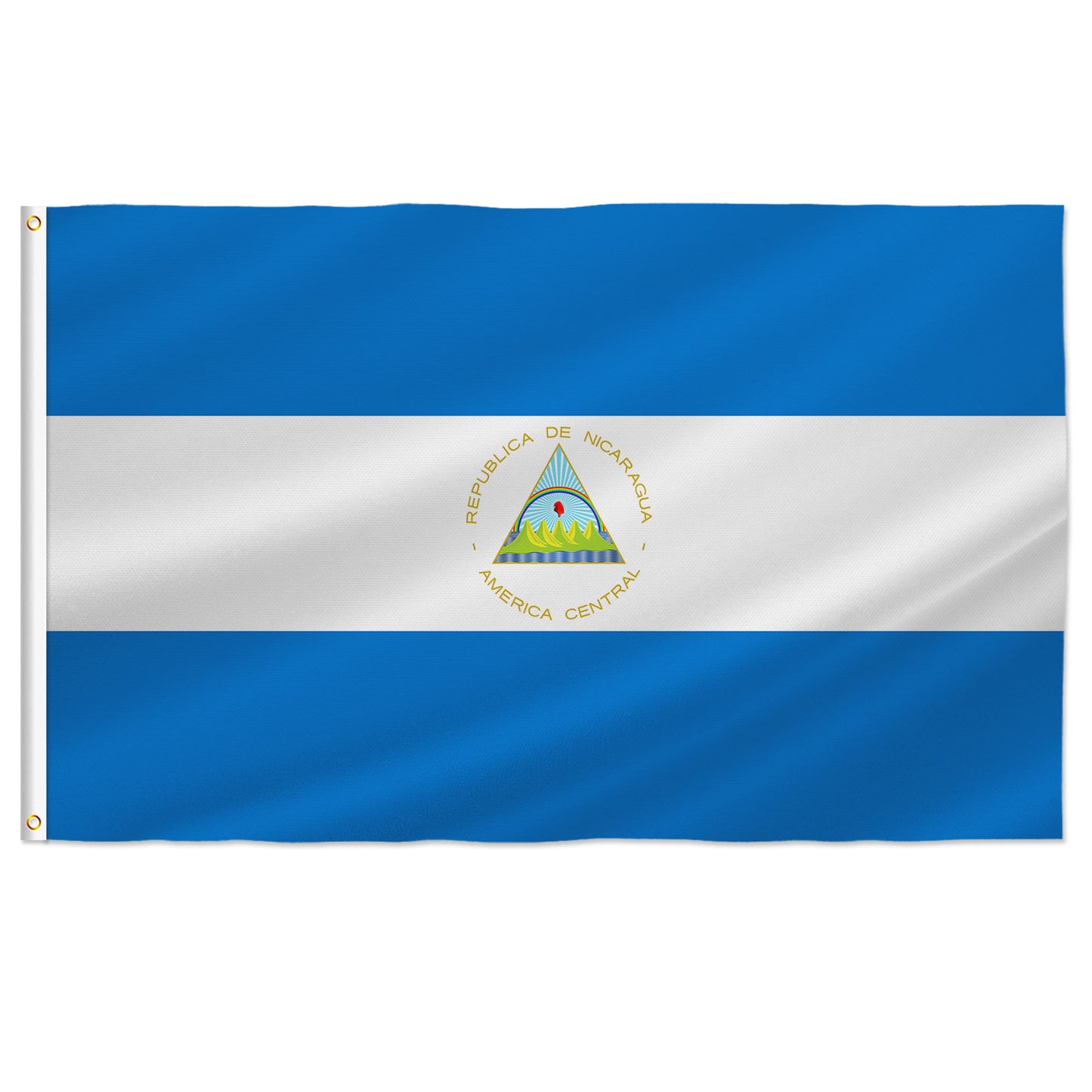 Nicaragua Flag 3x5 Ft, Nicaraguan National Flags, Vibrant Colors Fade Resistant Quality Polyester, Double Stitched with Brass Grommets