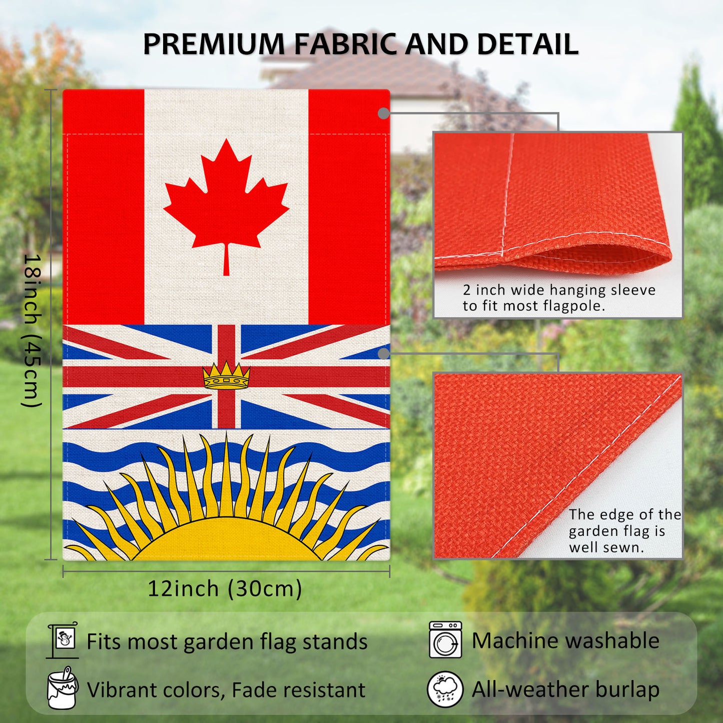 PTEROSAUR Canada and British Columbia Garden Flag, 12x18 inch