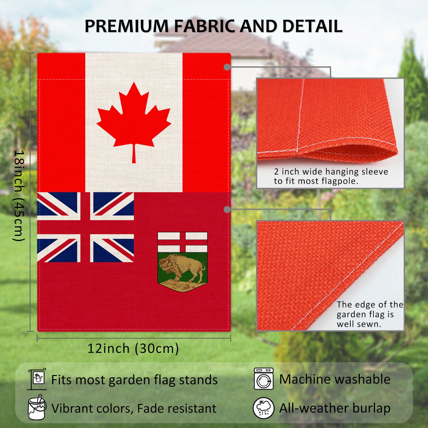 PTEROSAUR Canada and Manitoba Garden Flag, 12x18 inch