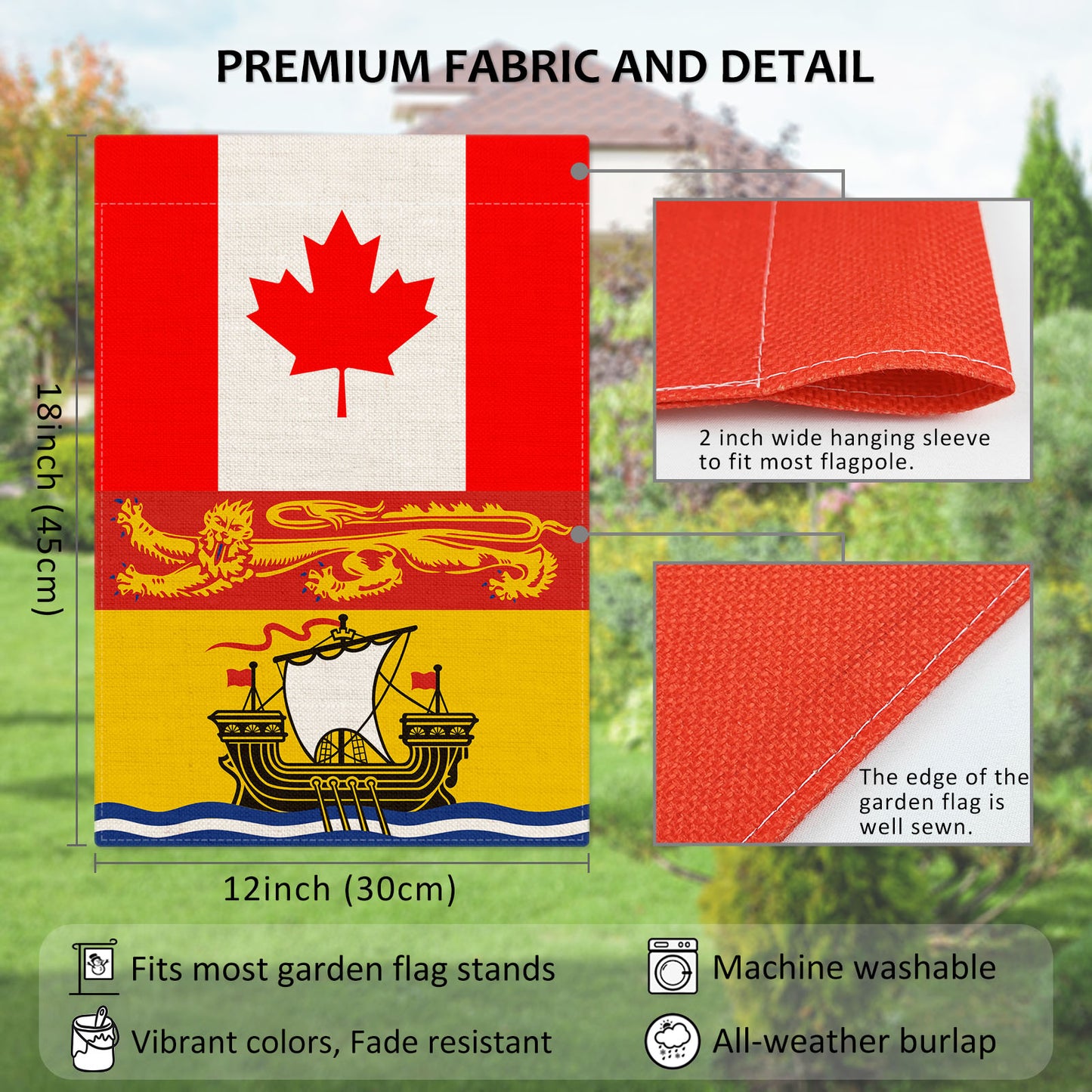 PTEROSAUR Canada and New Brunswick Garden Flag, 12.5x18 inch