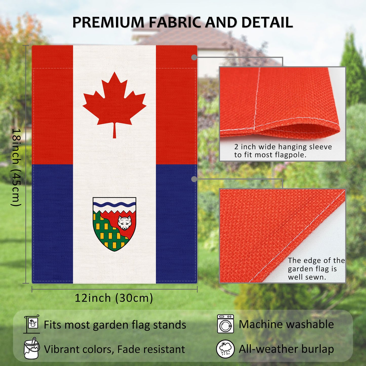 PTEROSAUR Canada and Northwest Territories Garden Flag, 12x18 inch