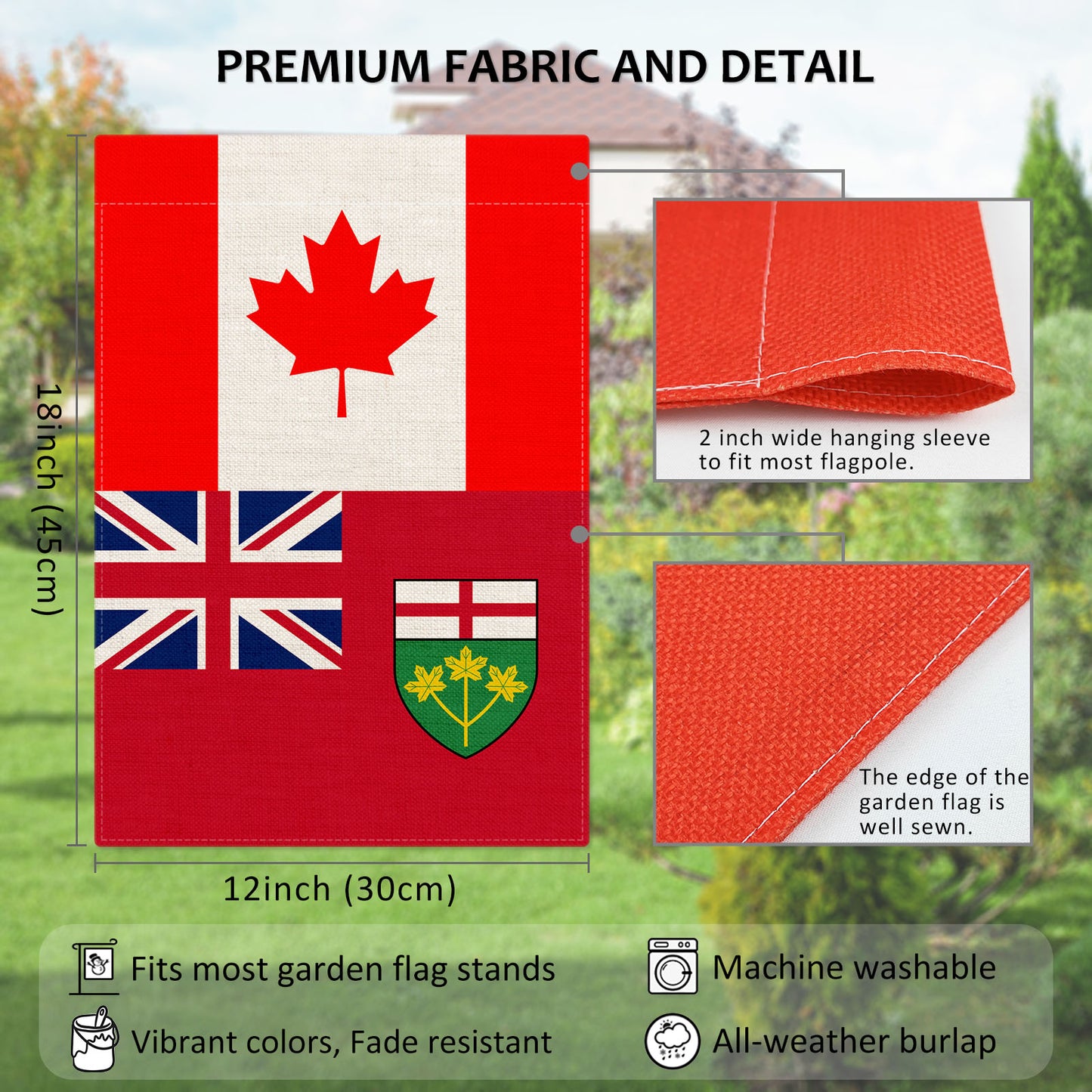 PTEROSAUR Canada and Ontario Garden Flag, 12x18 inch