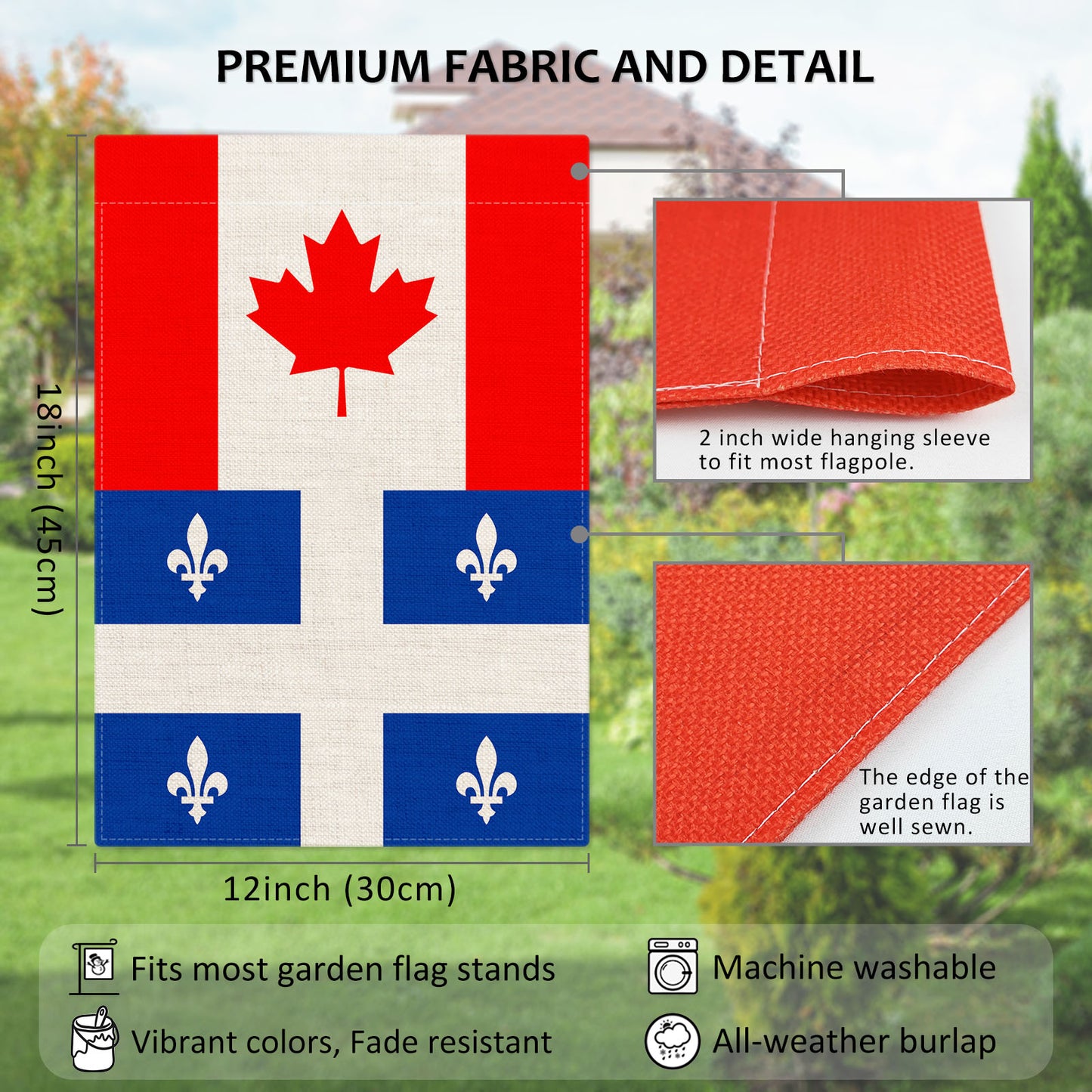 PTEROSAUR Canada and Quebec Garden Flag, 12x18 inch