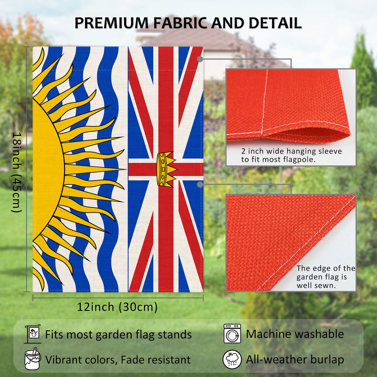 PTEROSAUR Canada British Columbia Province Garden Flag, 12x18 inch