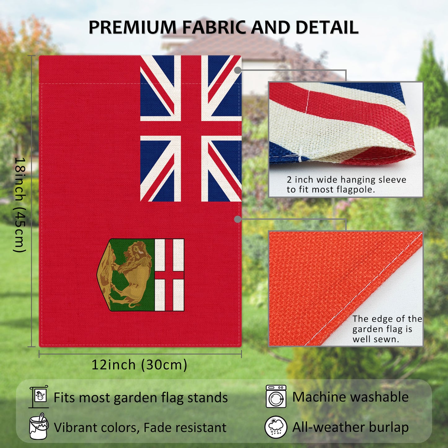 PTEROSAUR Canada Manitoba Province Garden Flag, 12x18 inch