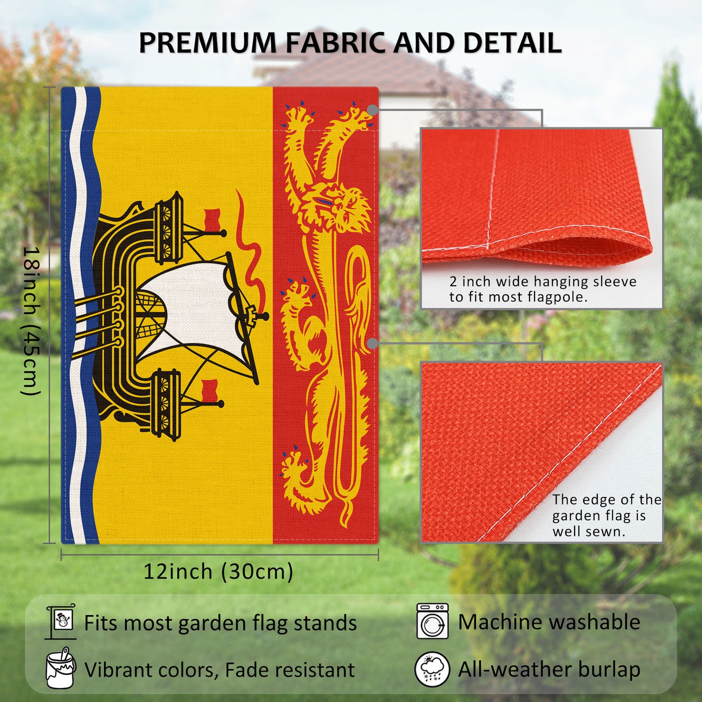 PTEROSAUR Canada New Brunswick Province Garden Flag, 12x18 inch