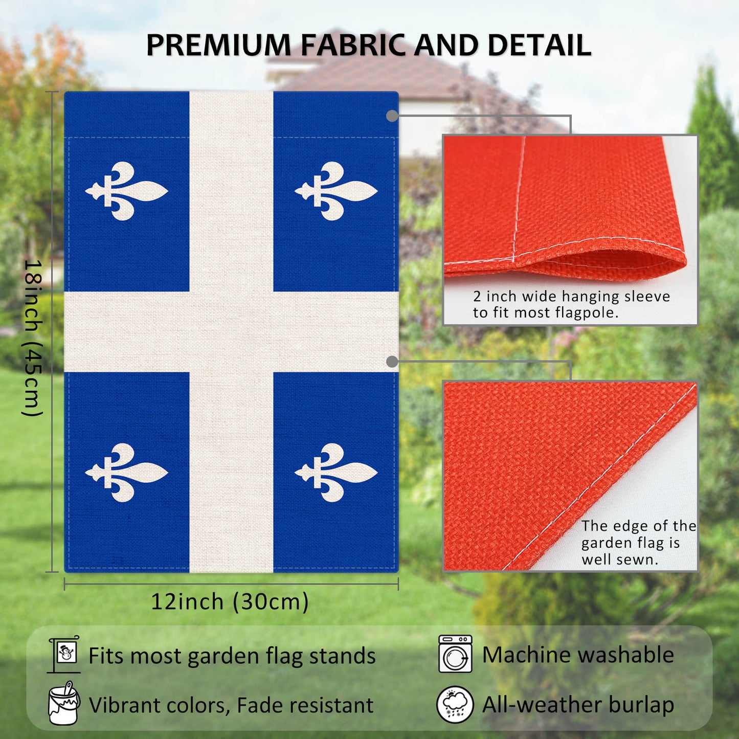 PTEROSAUR Canada Quebec Province Garden Flag, 12x18 inch