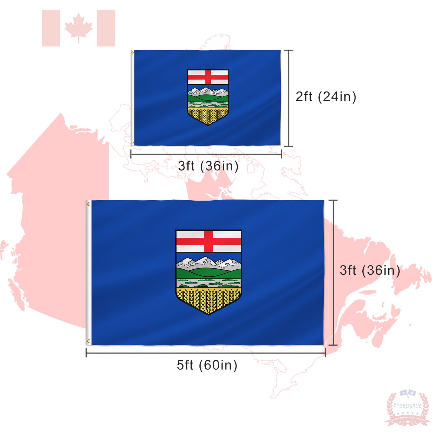 PTEROSAUR Canada Alberta Province Flag, CA Canadian Alberta Flag with Brass Grommets for Indoor Outdoor Decoration Banner