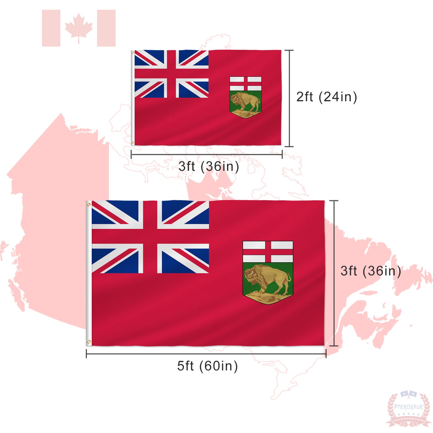 PTEROSAUR Canada Manitoba Province Flag, CA Canadian Manitoba Flag with Brass Grommets for Indoor Outdoor Decoration Banner