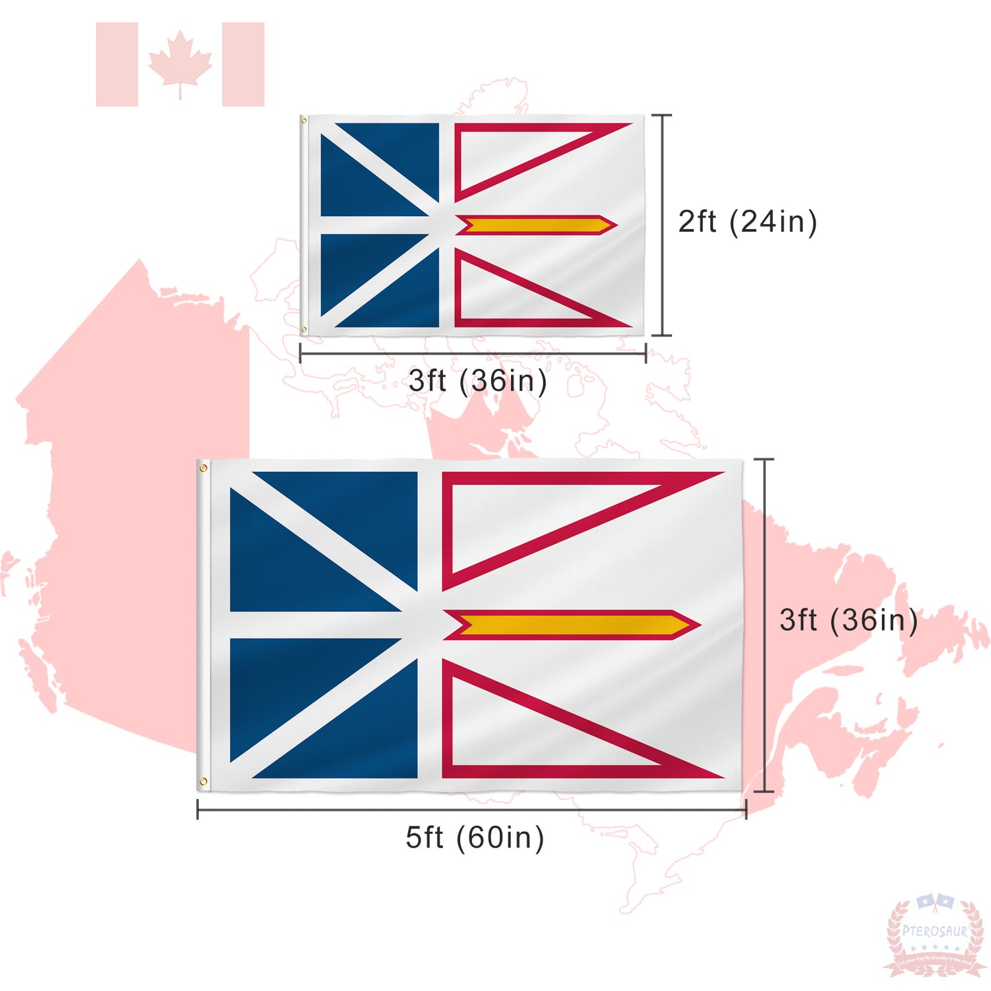 PTEROSAUR Canada Newfoundland and Labrador Province Flag, Canadian Flag with Brass Grommets for Indoor Outdoor Decoration Banner