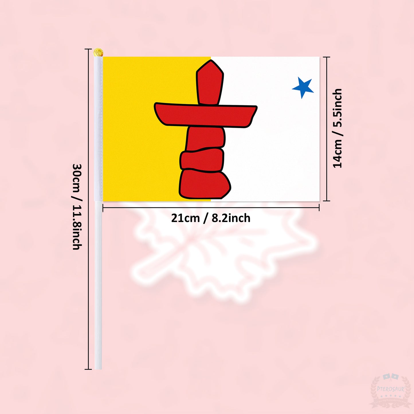 PTEROSAUR 5.5x8.2 Inch Canada Nunavut Territory Hand Flag