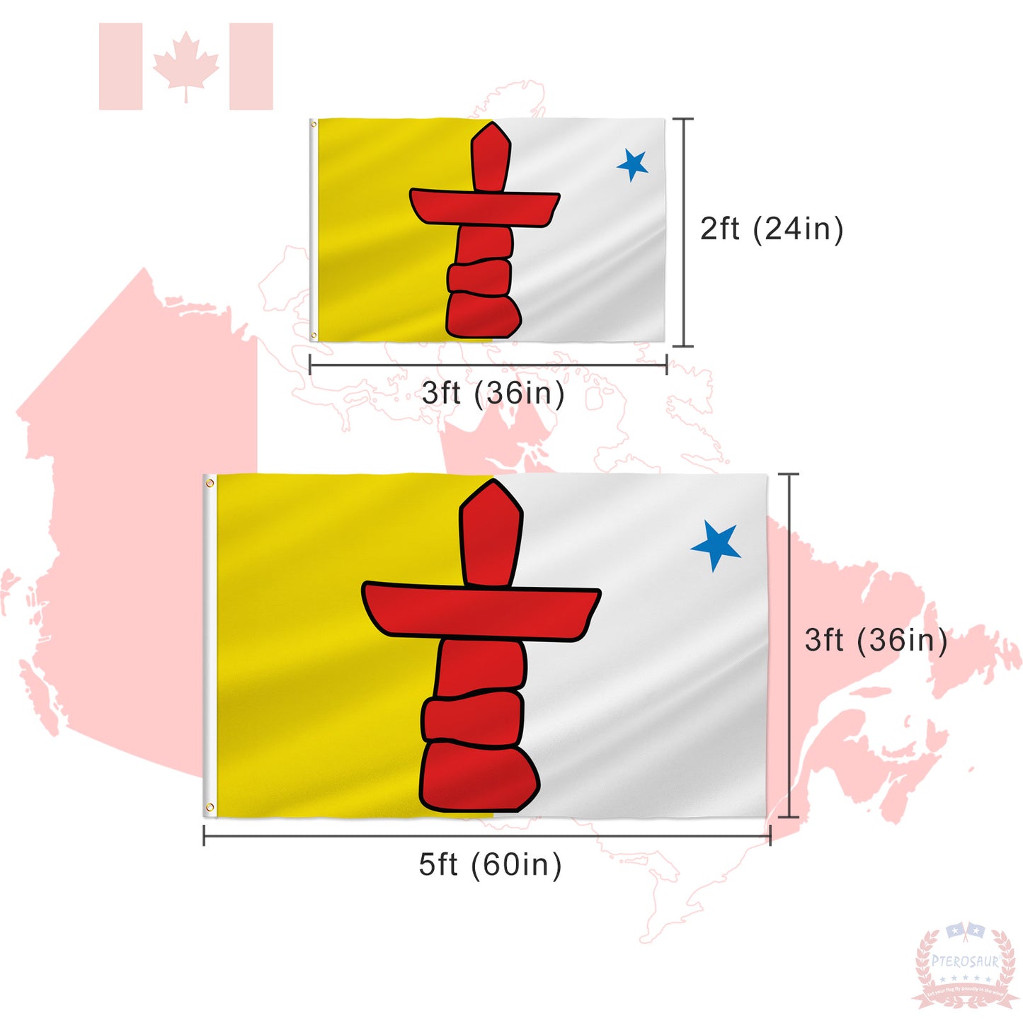 PTEROSAUR Canada Nunavut Territory Flag, CA Canadian Nunavut Territory Flag for Indoor Outdoor Decoration Banner
