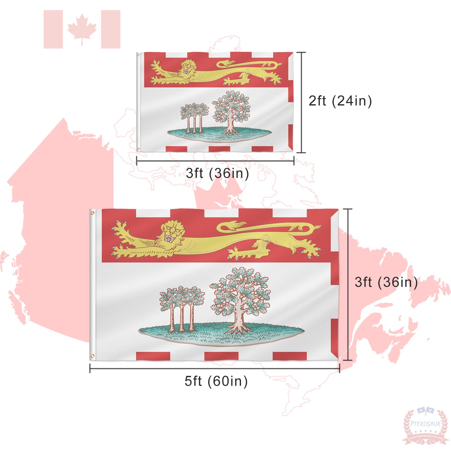 PTEROSAUR Canada Prince Edward Island Province Flag, CA Canadian Flag for Indoor and Outdoor Decoration Banner