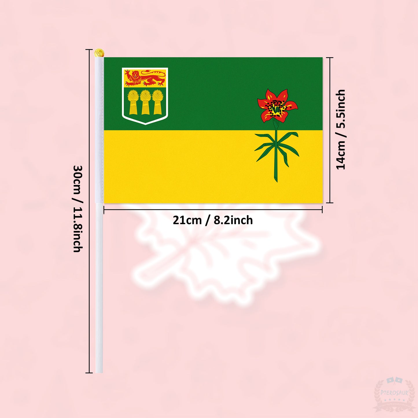 PTEROSAUR 5.5x8.2Inch Canada Saskatchewan Province Hand Flag
