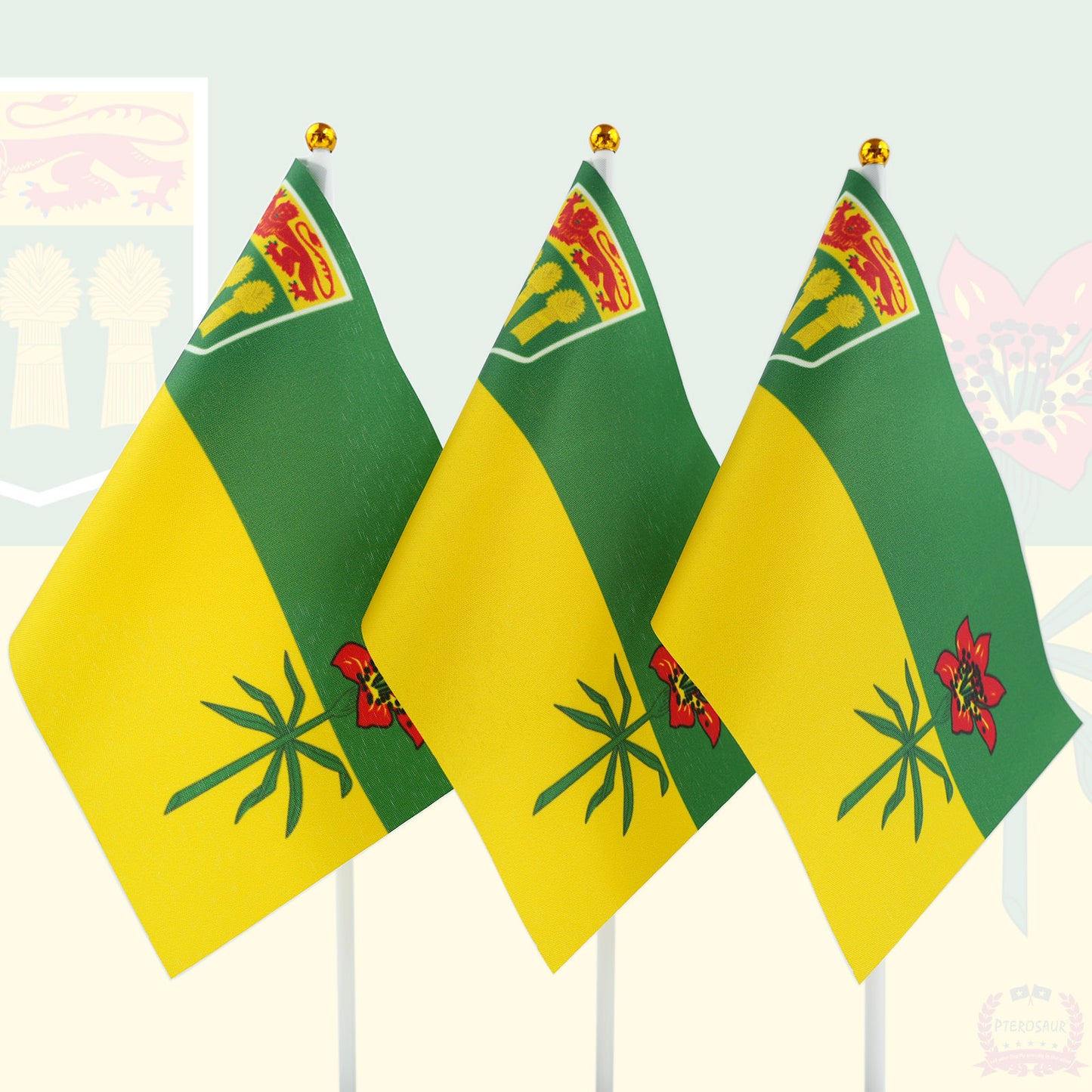PTEROSAUR 5.5x8.2Inch Canada Saskatchewan Province Hand Flag