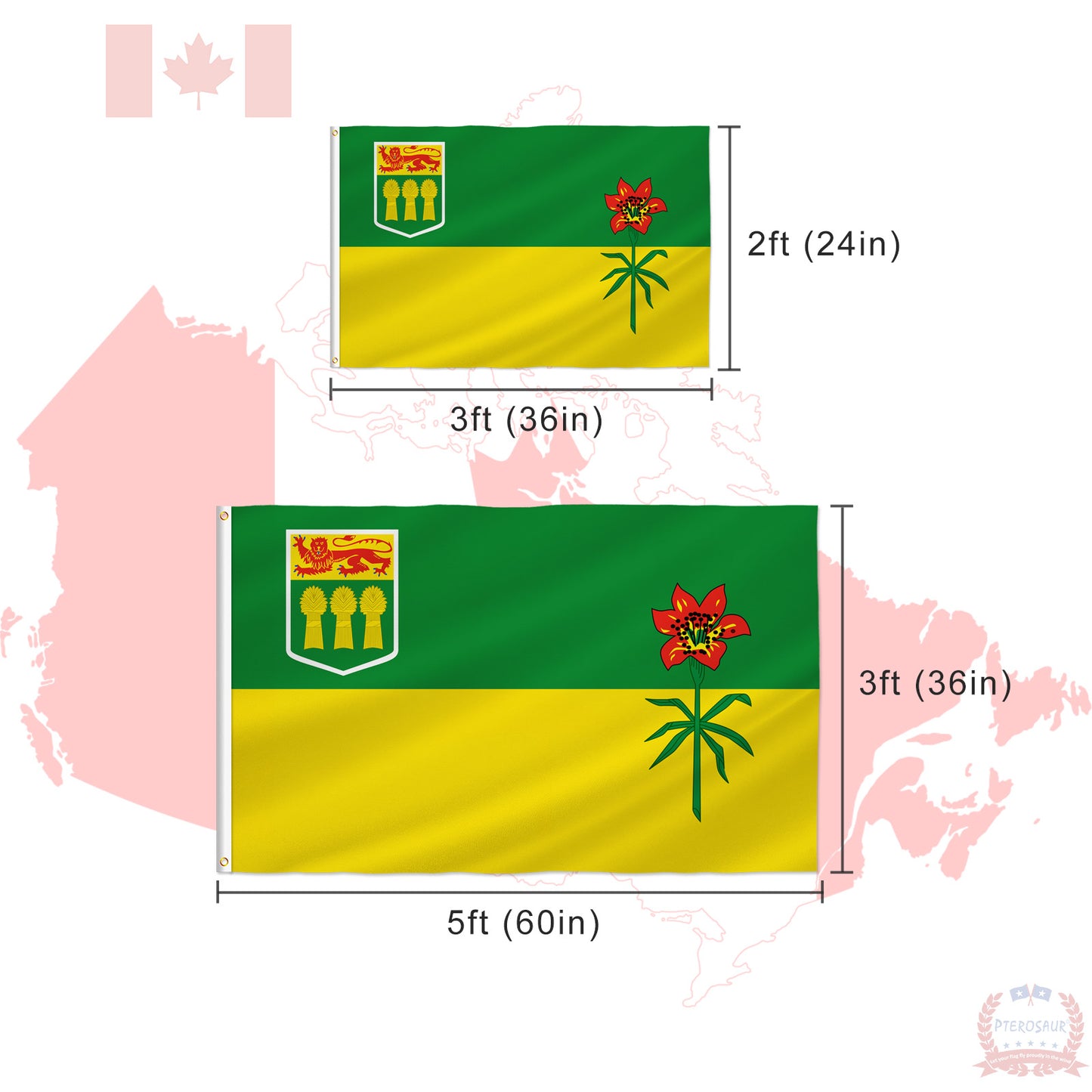 PTEROSAUR Canada Saskatchewan Province Flag, CA Canadian Saskatchewan Flag for Indoor Outdoor Decoration Banner