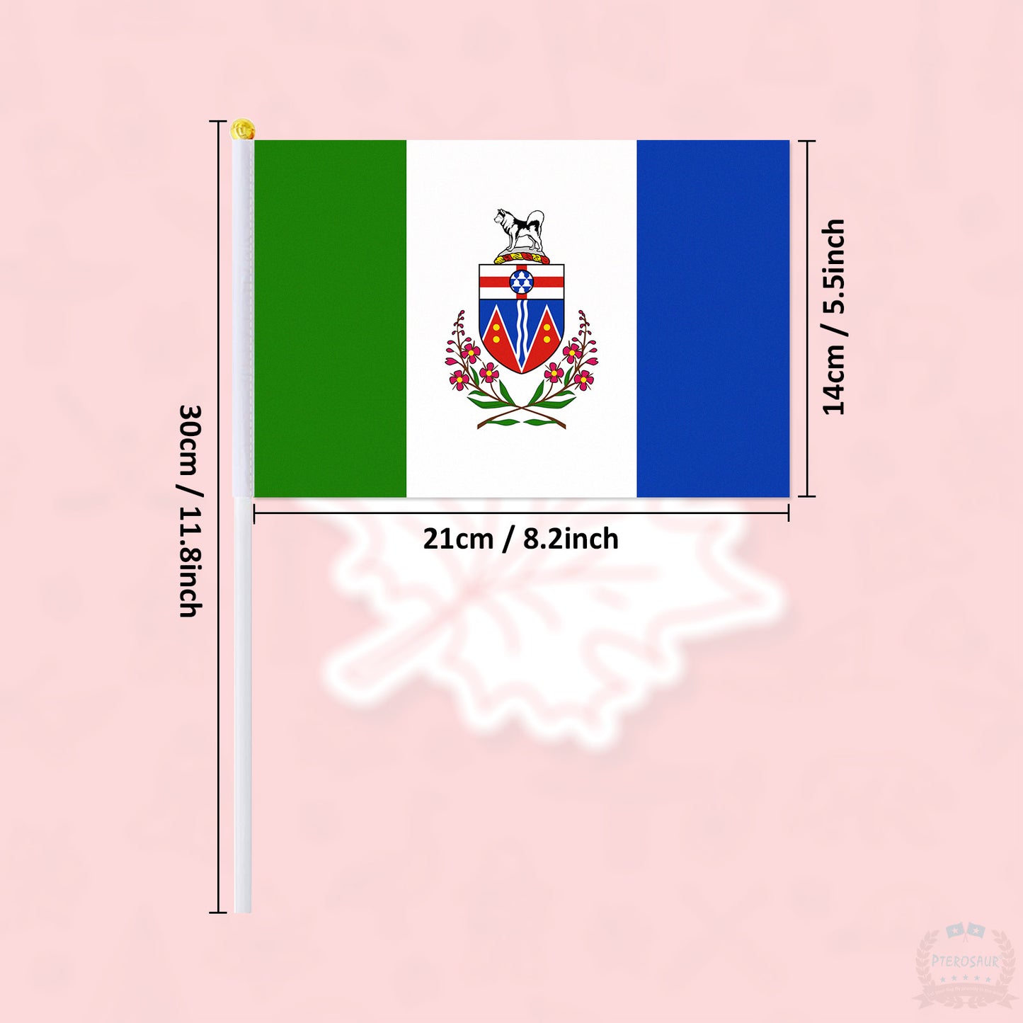 PTEROSAUR 5.5x8.2 Inch Canada Yukon Territory Hand Flag