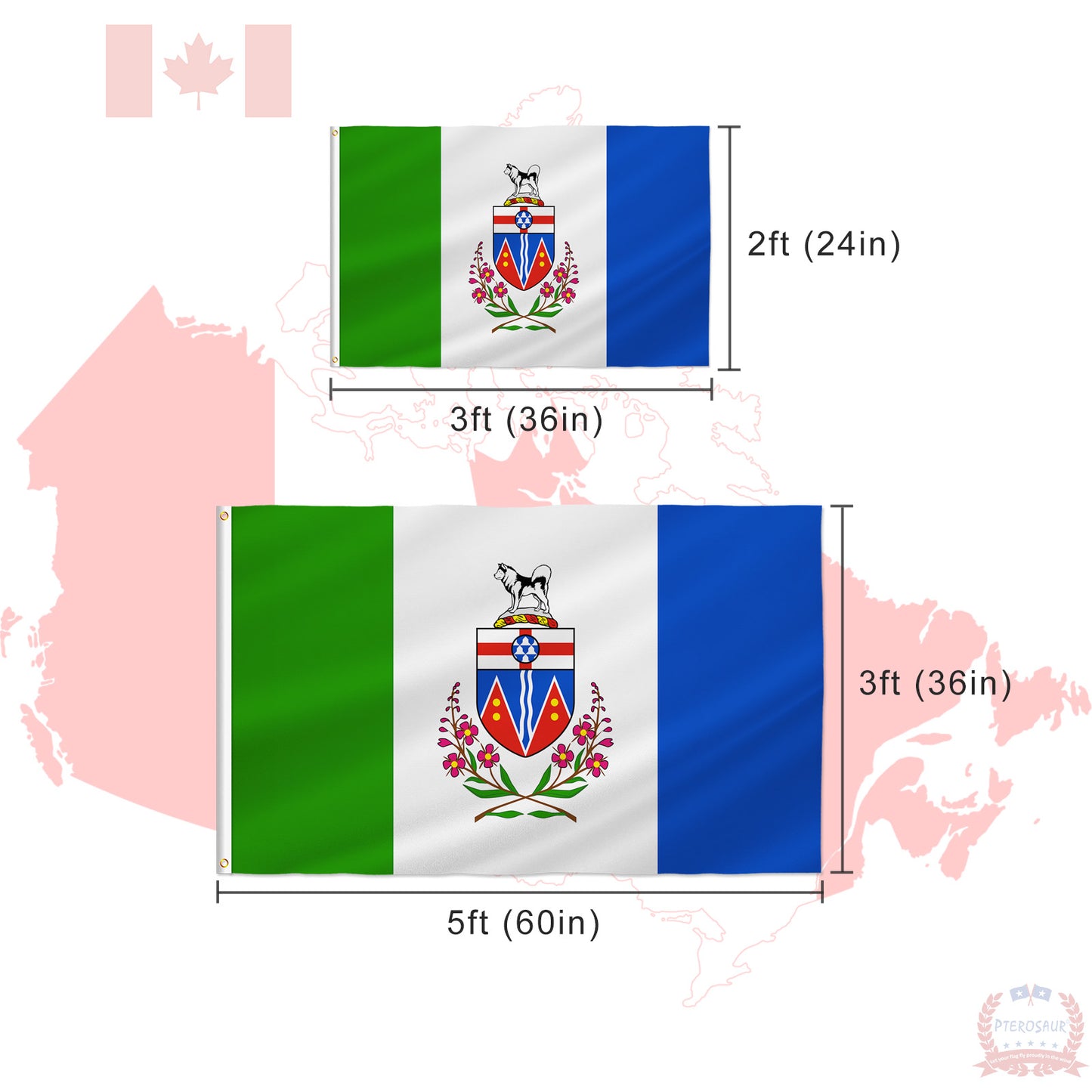 PTEROSAUR Canada Yukon Territory Flag, CA Canadian Yukon Territory Flag for Indoor Outdoor Decoration Banner