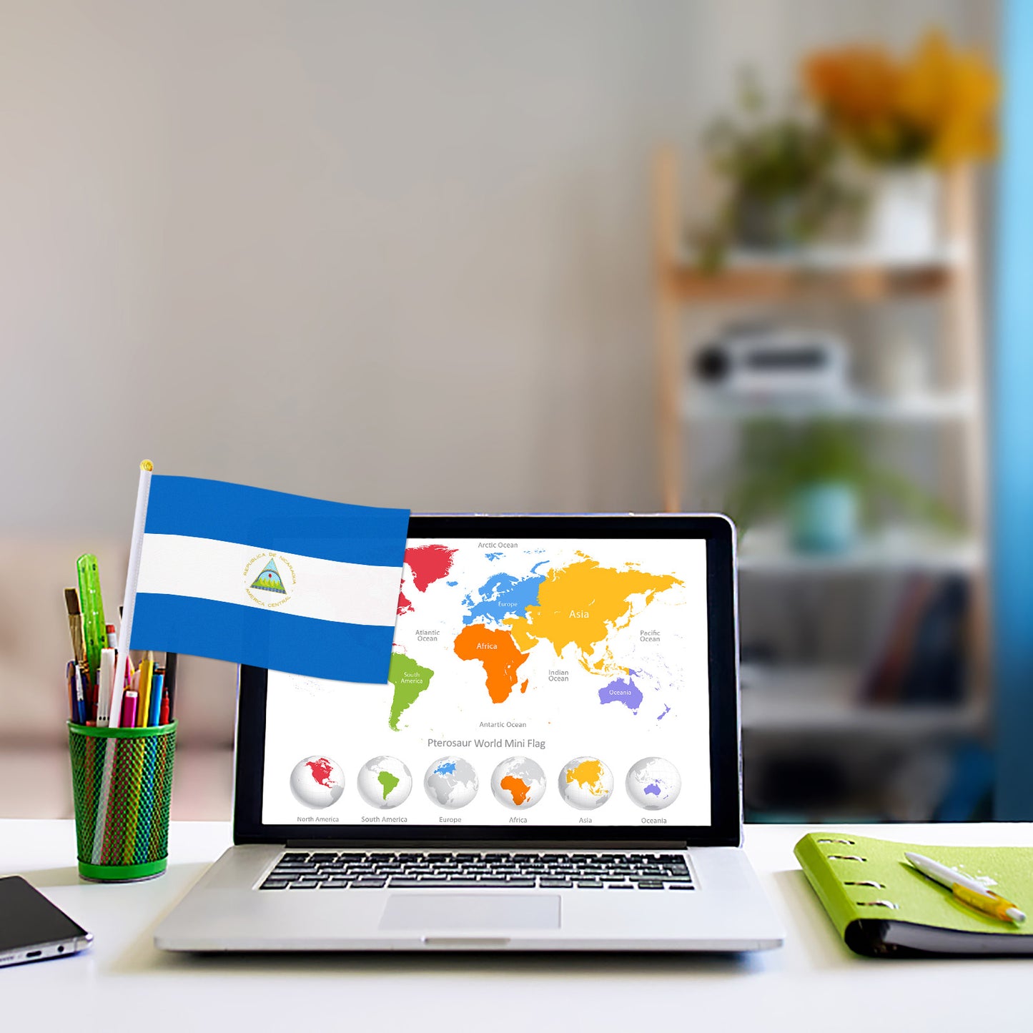 PTEROSAUR 14*21cm Nicaragua Hand Flag, Nicaraguan National Hand Held Waving Small Flag World Countries Decor Gifts
