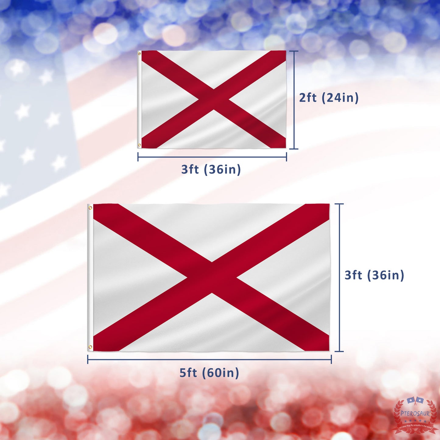PTEROSAUR Alabama State Flag, US American Alabama Flag with Brass Grommets, Outdoor and Indoor Decoration Banner