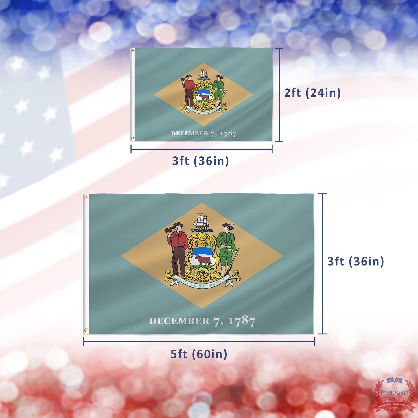 PTEROSAUR USA Delaware Flag, US American DE Delawarean State Flag with Brass Grommets for Outdoor and Indoor Decoration Banner