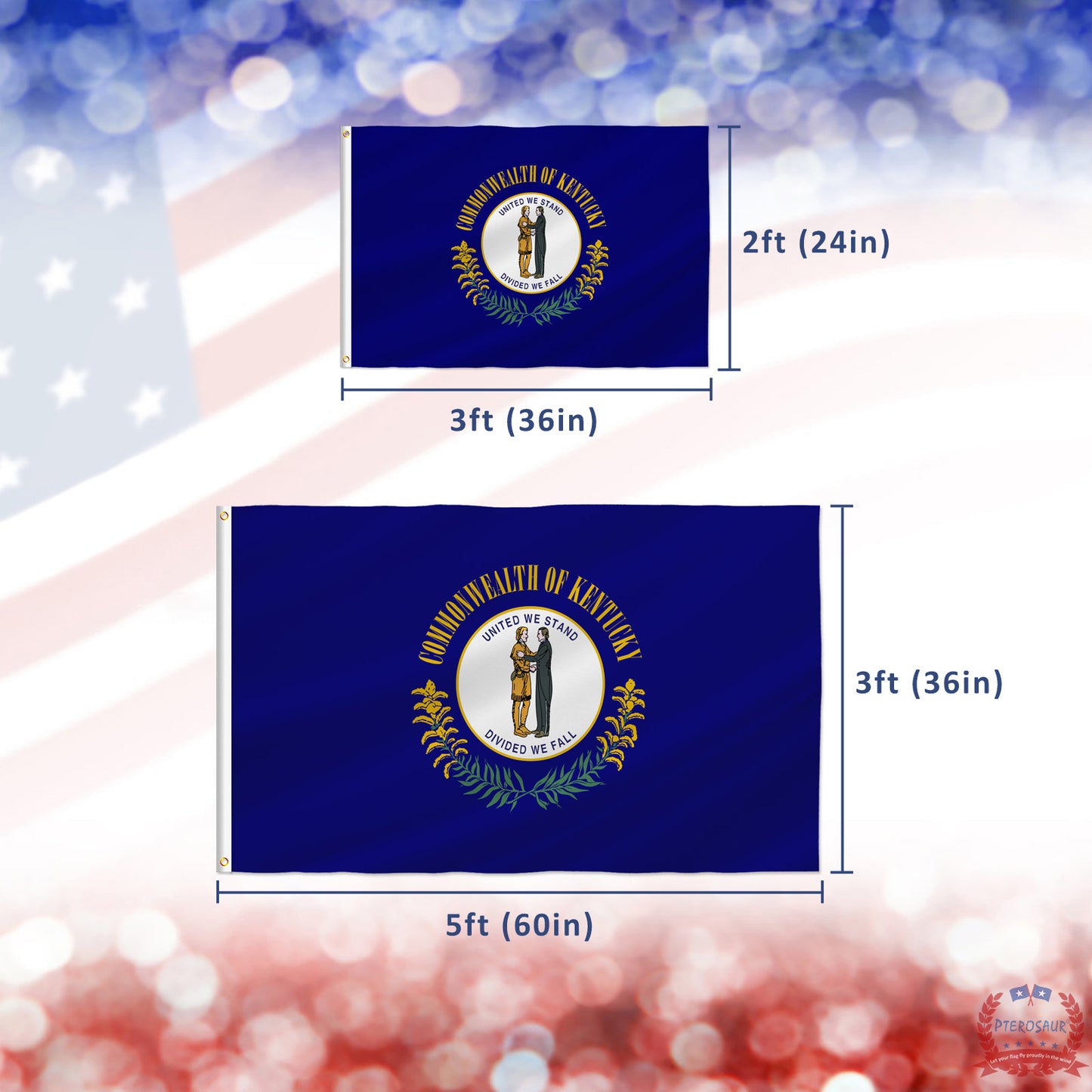 PTEROSAUR USA Kentucky Flag, US American KY Kentuckian State Flag with Brass Grommets for Outdoor and Indoor Decoration Banner