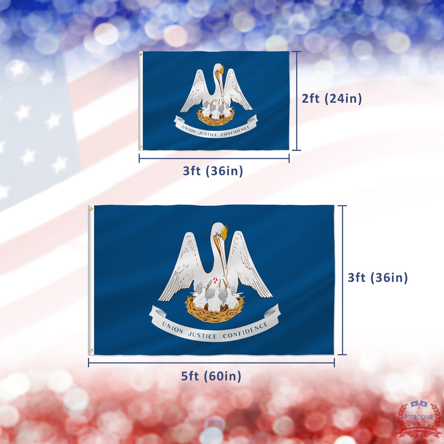 PTEROSAUR USA Louisiana Flag, US American LA Louisianian State Flag with Brass Grommets for Outdoor and Indoor Decoration Banner