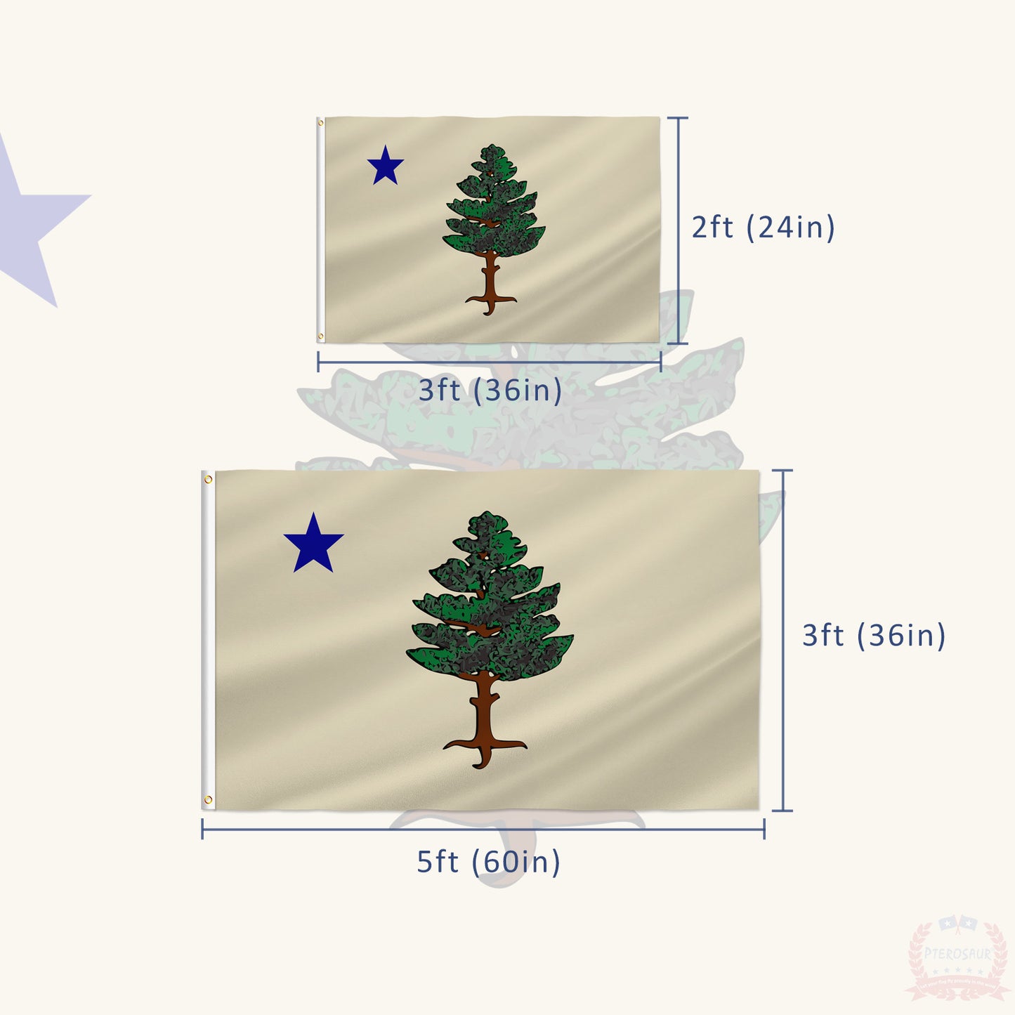 PTEROSAUR New Maine State Flag, US American Maine 1901-1909 Original Flags, Brass Grommets Outdoor Indoor Decoration Banner