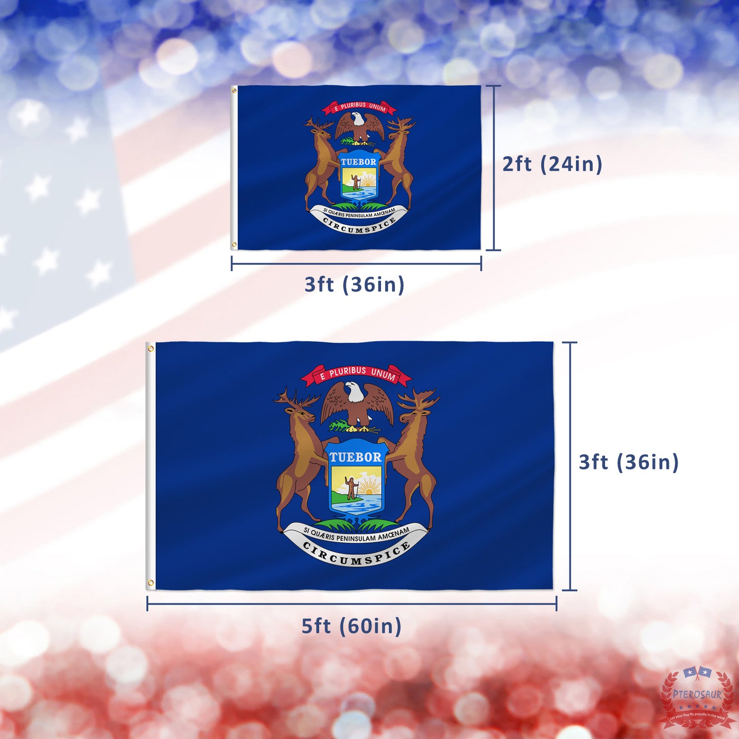 PTEROSAUR USA Michigan Flag, US American Michigan State Flag with Brass Grommets for Outdoor and Indoor Decoration Banner