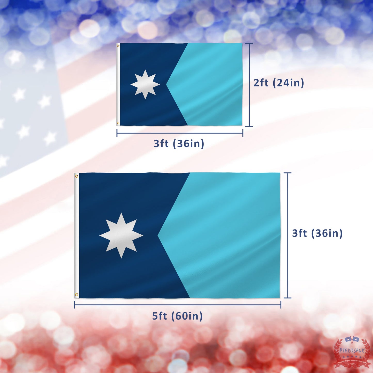 PTEROSAUR-US New Minnesota State Flag, USA American MN Minnesotan Flag, Banner with Brass Grommets for Outdoor Indoor Decoration