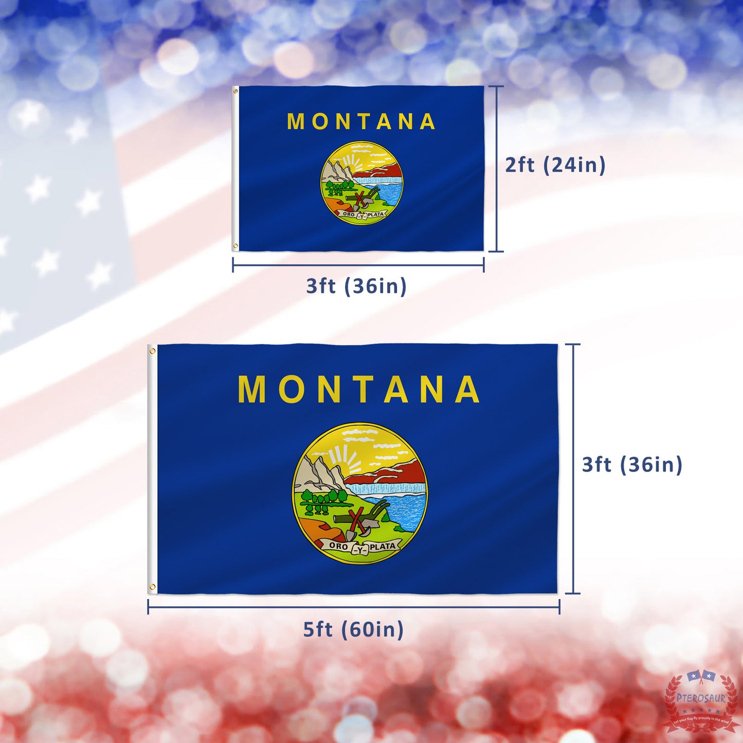 PTEROSAUR USA Montana Flag, US American MT Montana State Flag with Brass Grommets for Outdoor and Indoor Decoration Banner