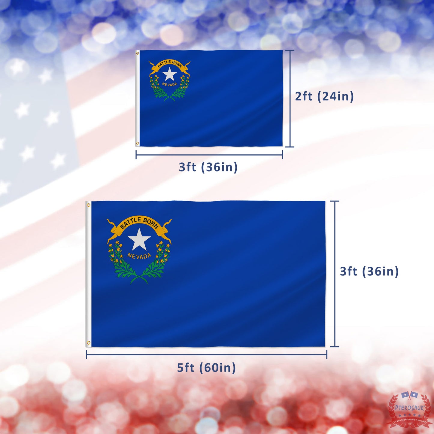 PTEROSAUR USA Nevada Flag, US American NV Nevadan Nevada State Flag with Brass Grommets for Outdoor and Indoor Decoration Banner
