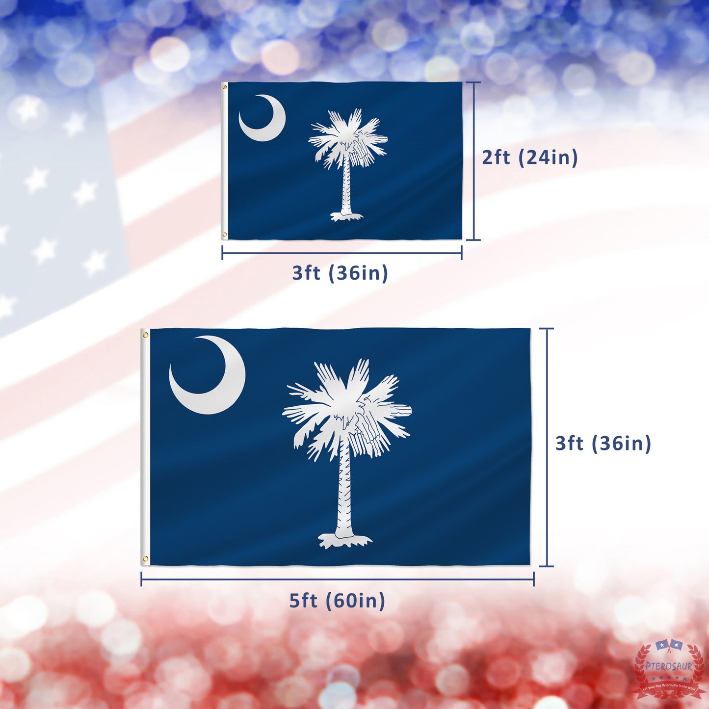 PTEROSAUR USA South Carolina Flag, US American SC South Carolina State Flag with Brass Grommets for Outdoor Indoor Decor Banner
