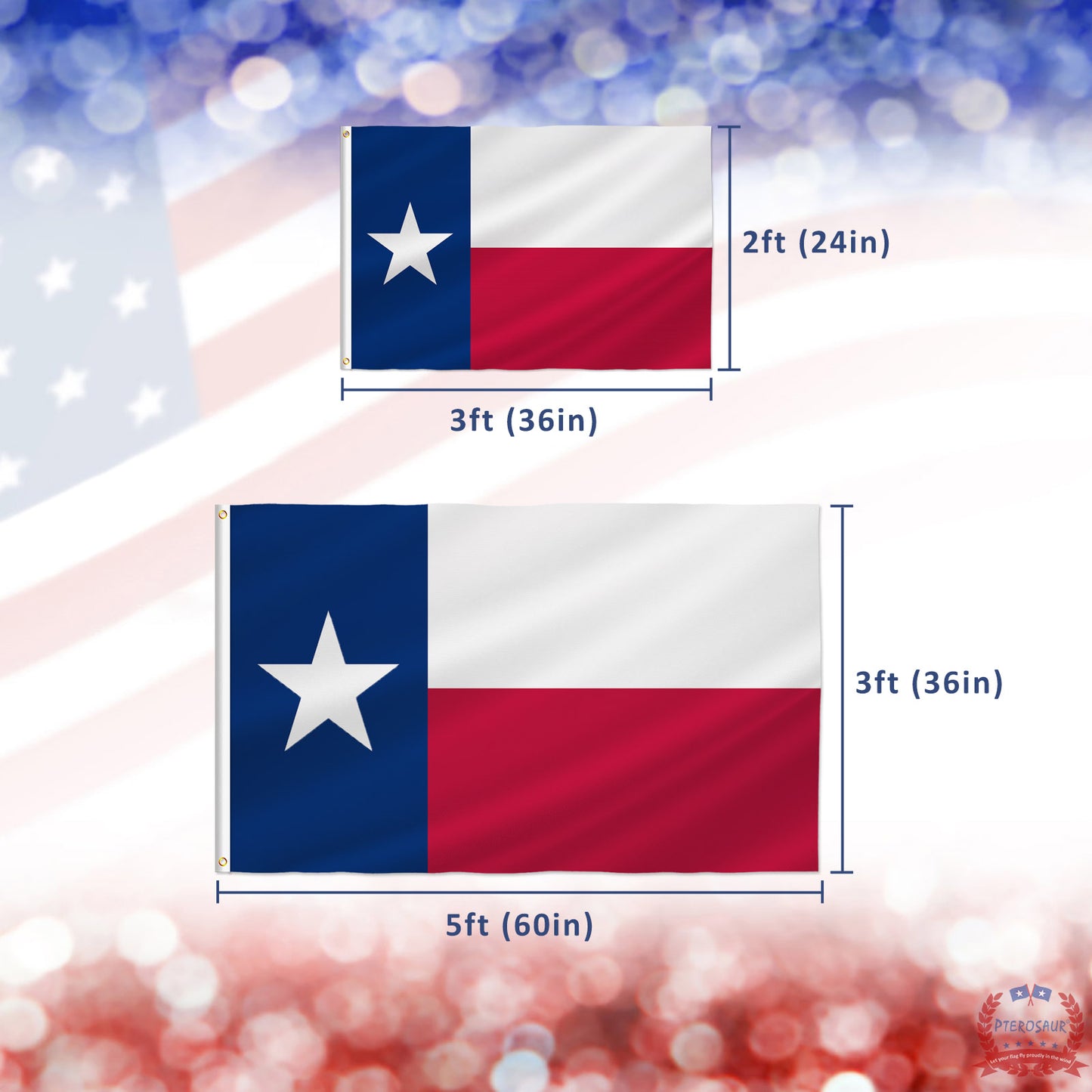 PTEROSAUR USA Texas Flag, US American TX Texan Texas State Flag with Brass Grommets for Outdoor and Indoor Decoration Banner