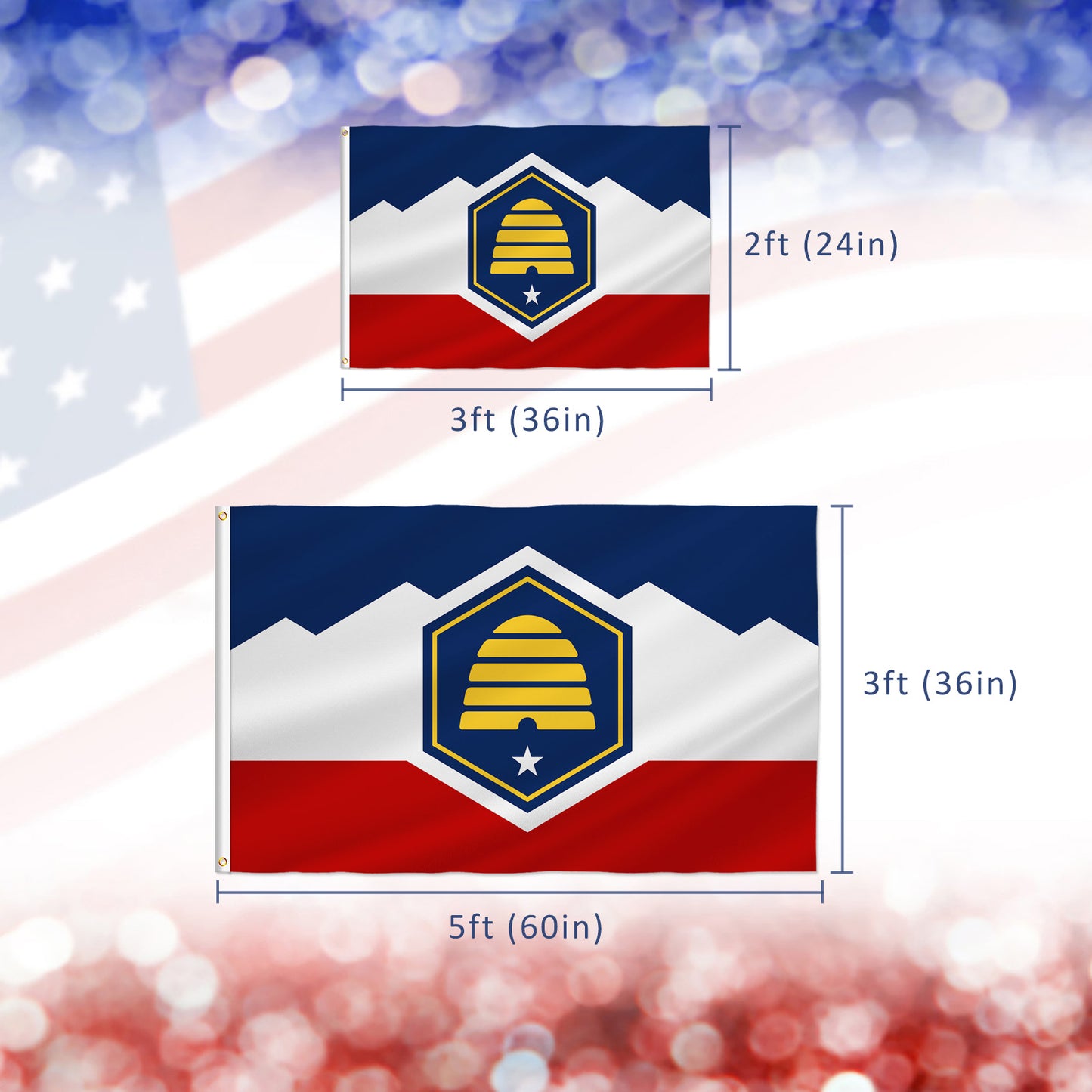 PTEROSAUR New Utah State Flag, US American Utah State Flag, Polyester Flag with Brass Grommets, Outdoor Indoor Decoration Banner