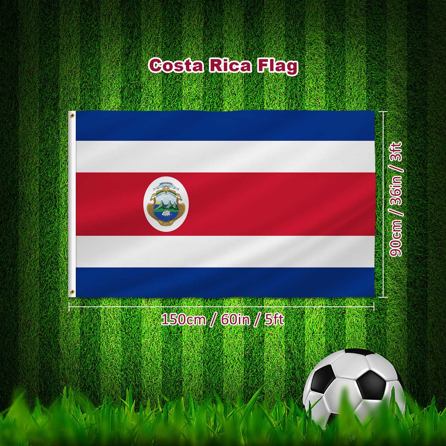 Costa Rica Flag 3x5 Ft, Costarican National Flags, Vibrant Colors Fade Resistant Quality Polyester, Double Stitched with Brass Grommets
