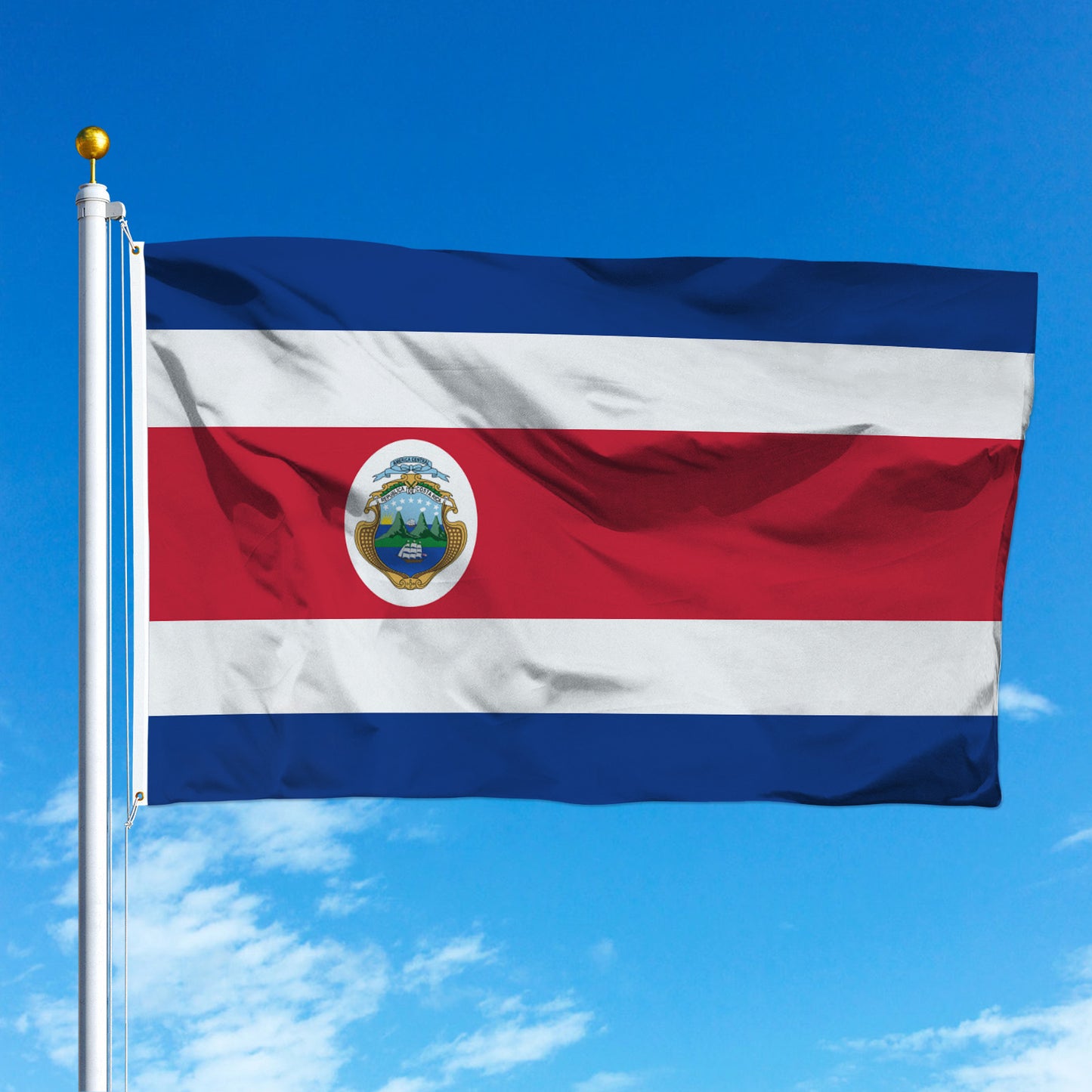 Costa Rica Flag 3x5 Ft, Costarican National Flags, Vibrant Colors Fade Resistant Quality Polyester, Double Stitched with Brass Grommets