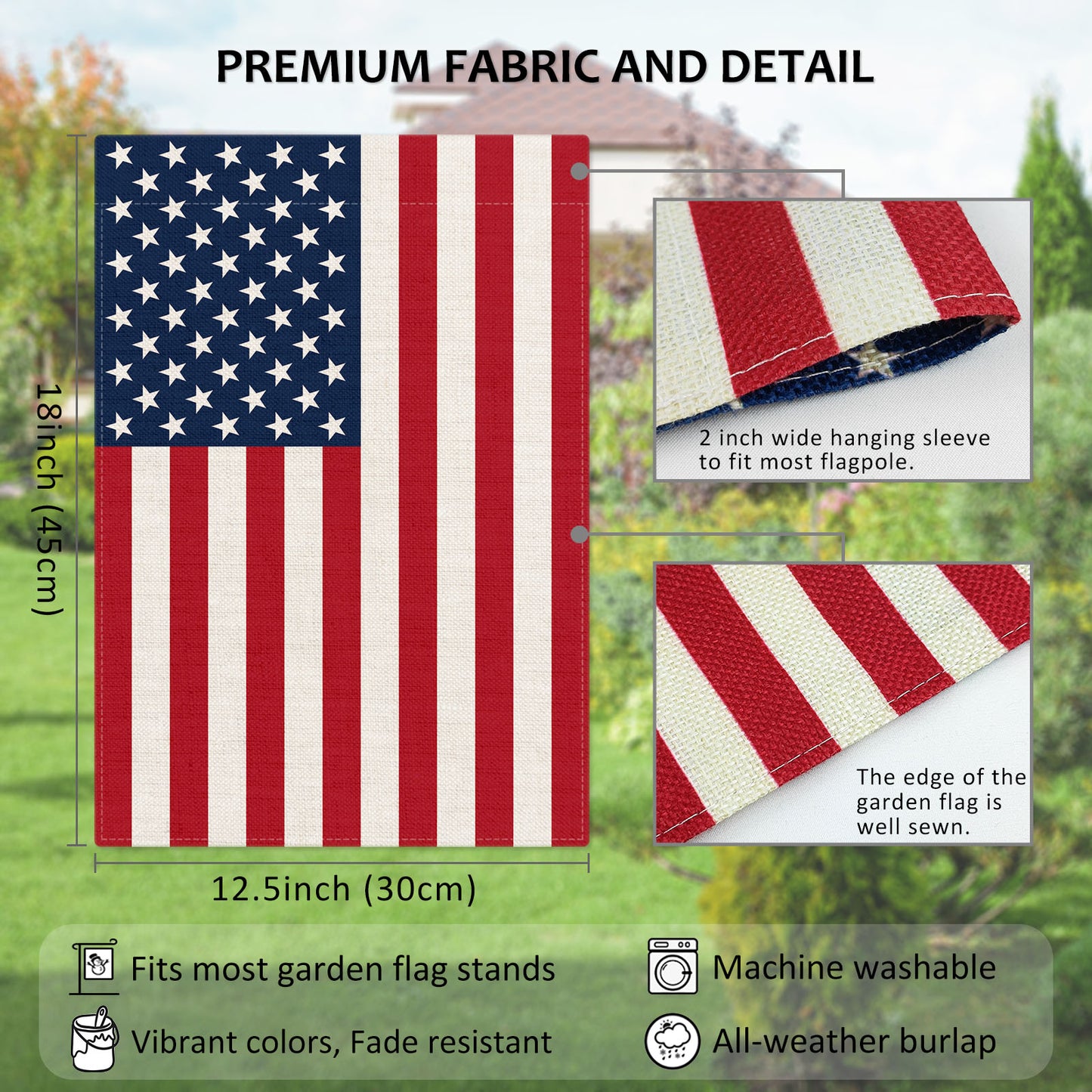PTEROSAUR US American Garden Flag, 12.5x18 inch Vertical Double Sided Burlap, for House Yard Lawn Outdoor Decoration
