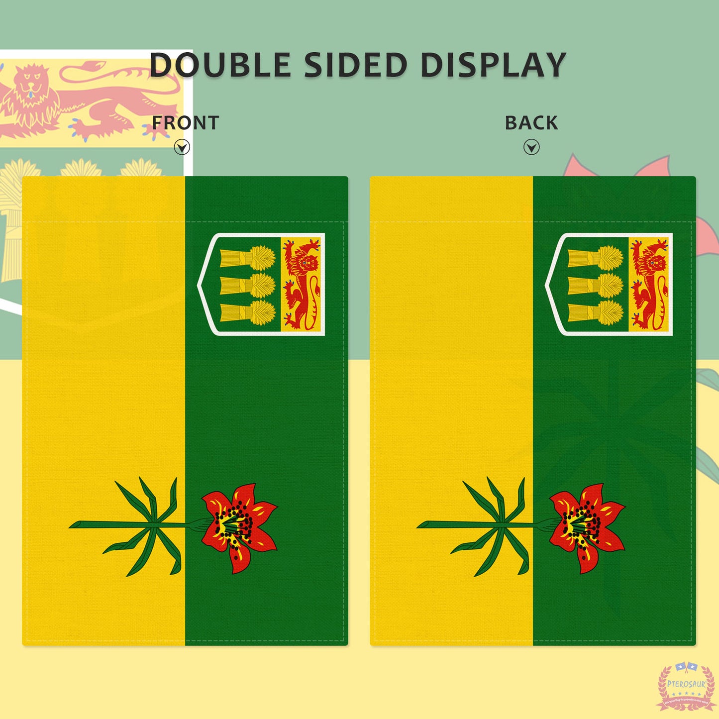 PTEROSAUR Canada Saskatchewan Province Garden Flag, 12x18 inch