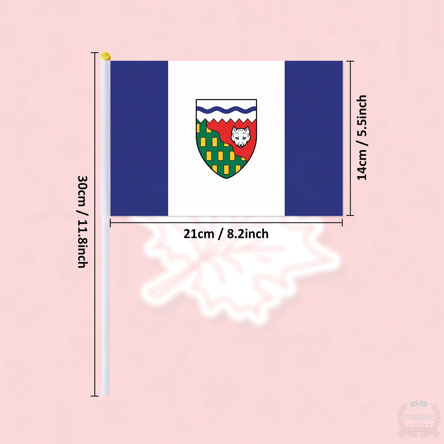 PTEROSAUR 5.5x8.2 Inch Canada Northwest Territories Hand Flag