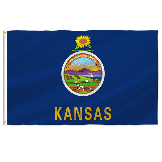 PTEROSAUR USA Kansas Flag, US American KS Kansan State Flag with Brass Grommets for Outdoor and Indoor Decoration Banner