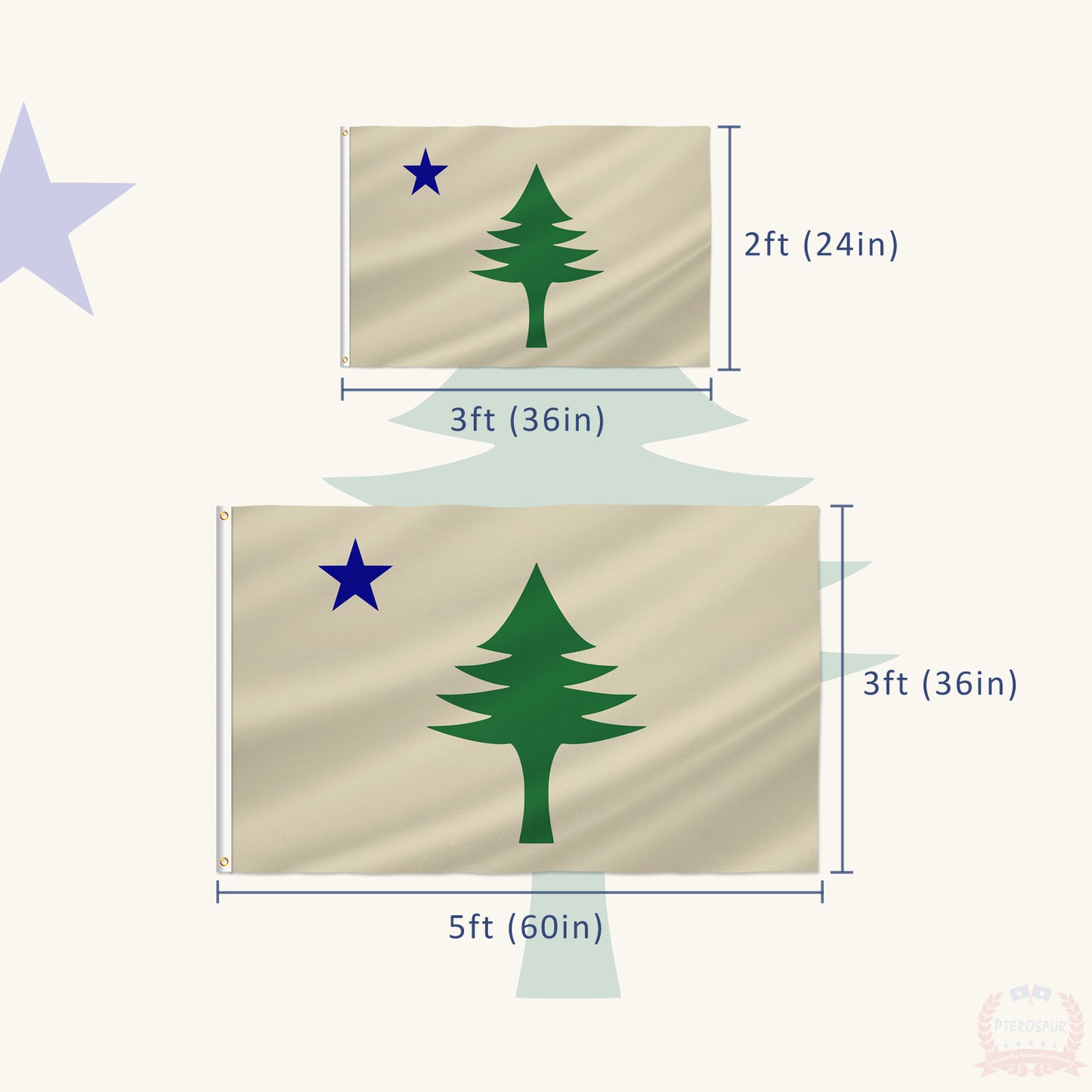 PTEROSAUR New Maine State Flag, US American Maine 1901-1909 Original Flags, Brass Grommets Outdoor Indoor Decoration Banner